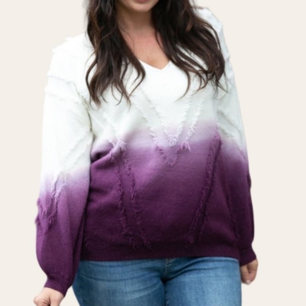 SWEET LOVELY BY JEN Purple Ombre Knit Long Sleeve Sweater Size S/M